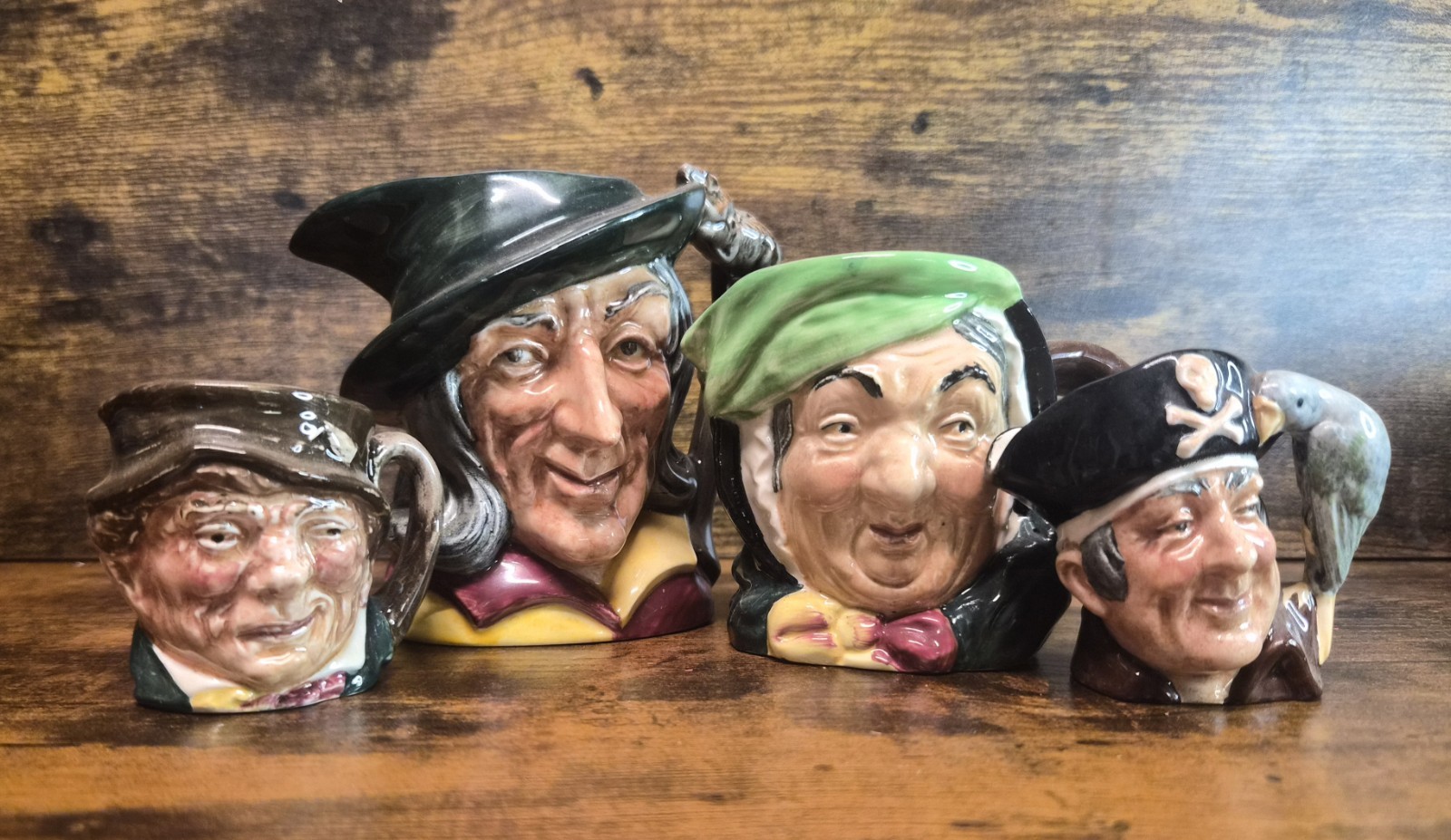 Royal Doulton Toby Mugs Made In England Lot Of (4) Pied Piper, Long John Silver+