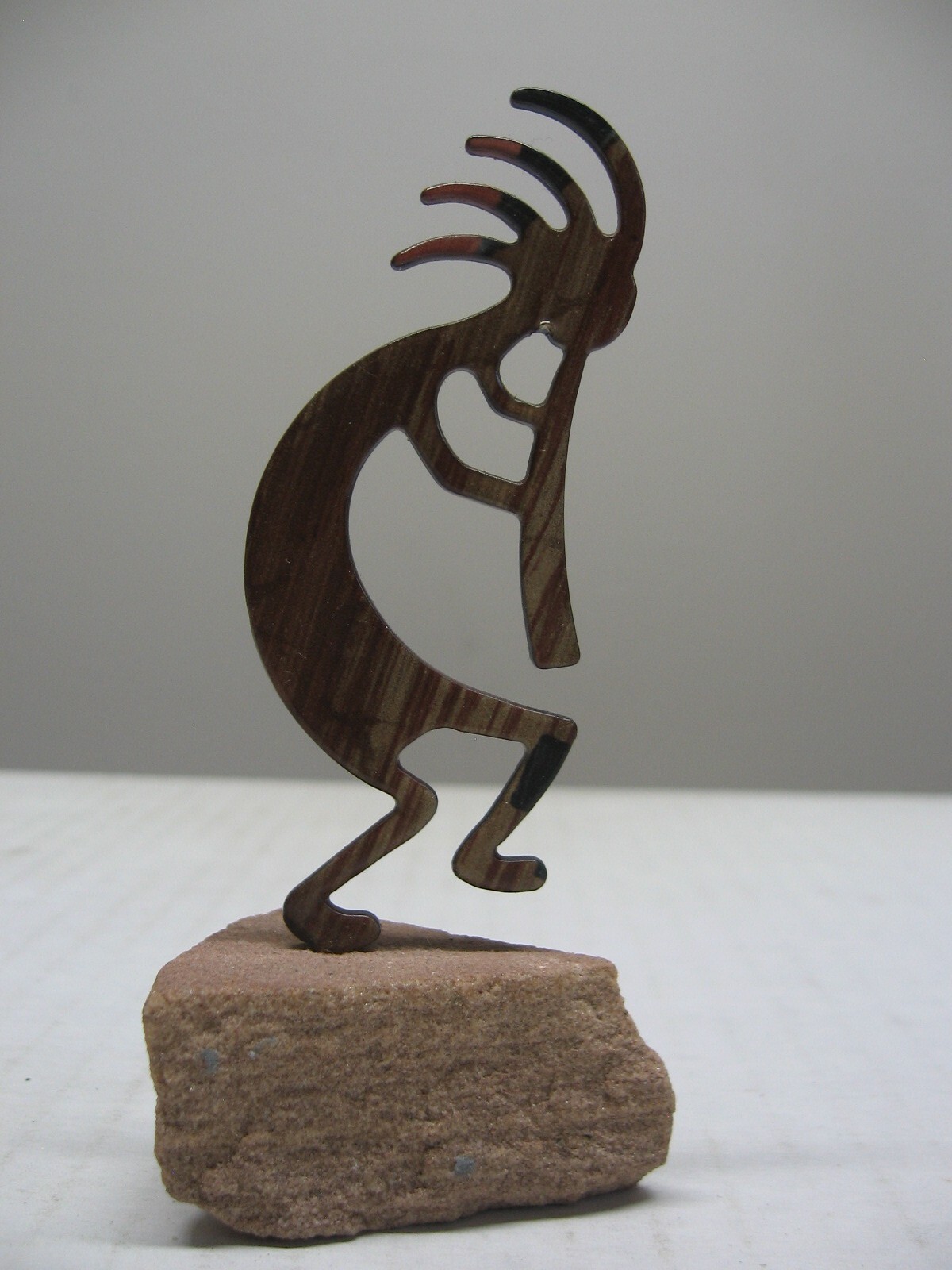 Lazart Kokopelli Flute Metal Art Statue On Sandstone Base 4-3/16″ Tall