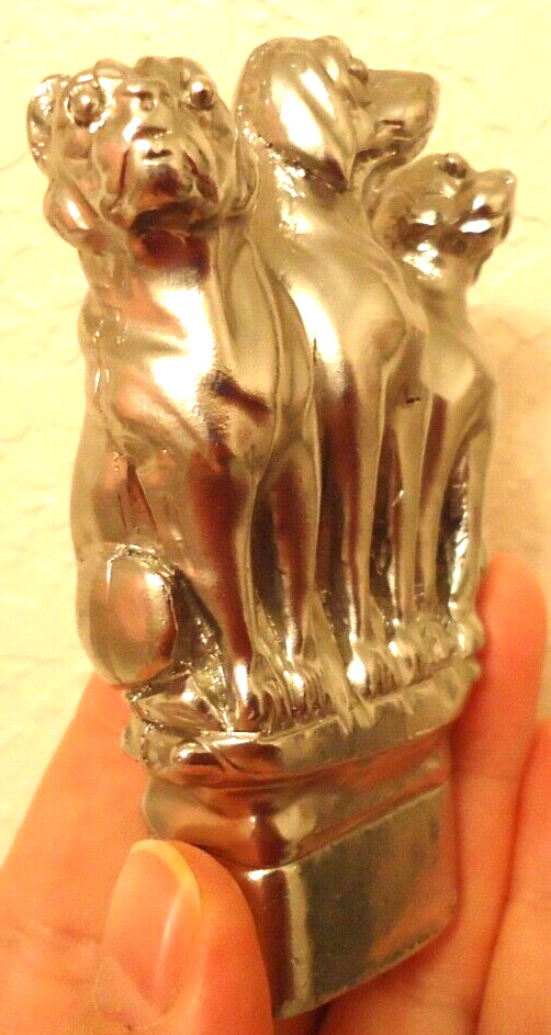 Vintage Handmade Metal Silver 3 Dogs Figurine Size-4×3 in
