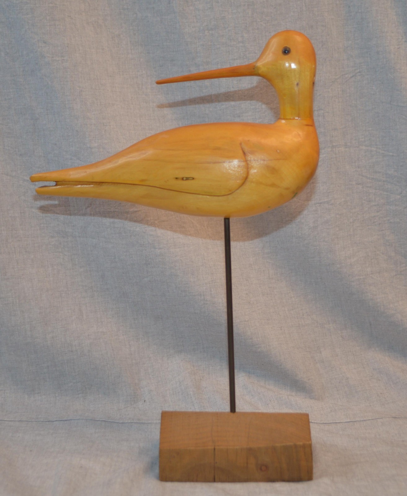 Hand Carved Wood Bird Shorebird Curlew Sculpture Decoy FolkArt 8.5in x 5.5in VTG