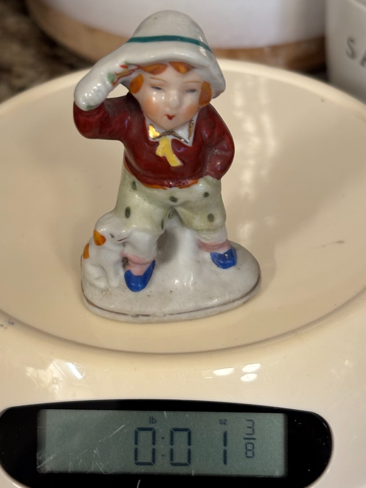 LITTLE BOY w/a Hat & His Puppy 2 3/4″ TALL Porcelain Made In OCCUPIED JAPAN EUC