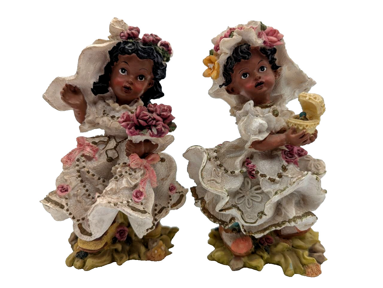 VTG 2 African American Kids Cuties Flower Ring Girls Wedding Decor Resin ON18