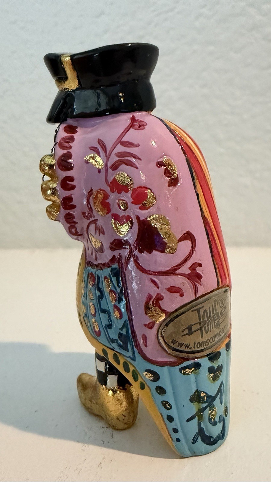 Tom’s Drag Mini Figurine Artisan Owl Multi Colored Whimsical Hand Painted 3”