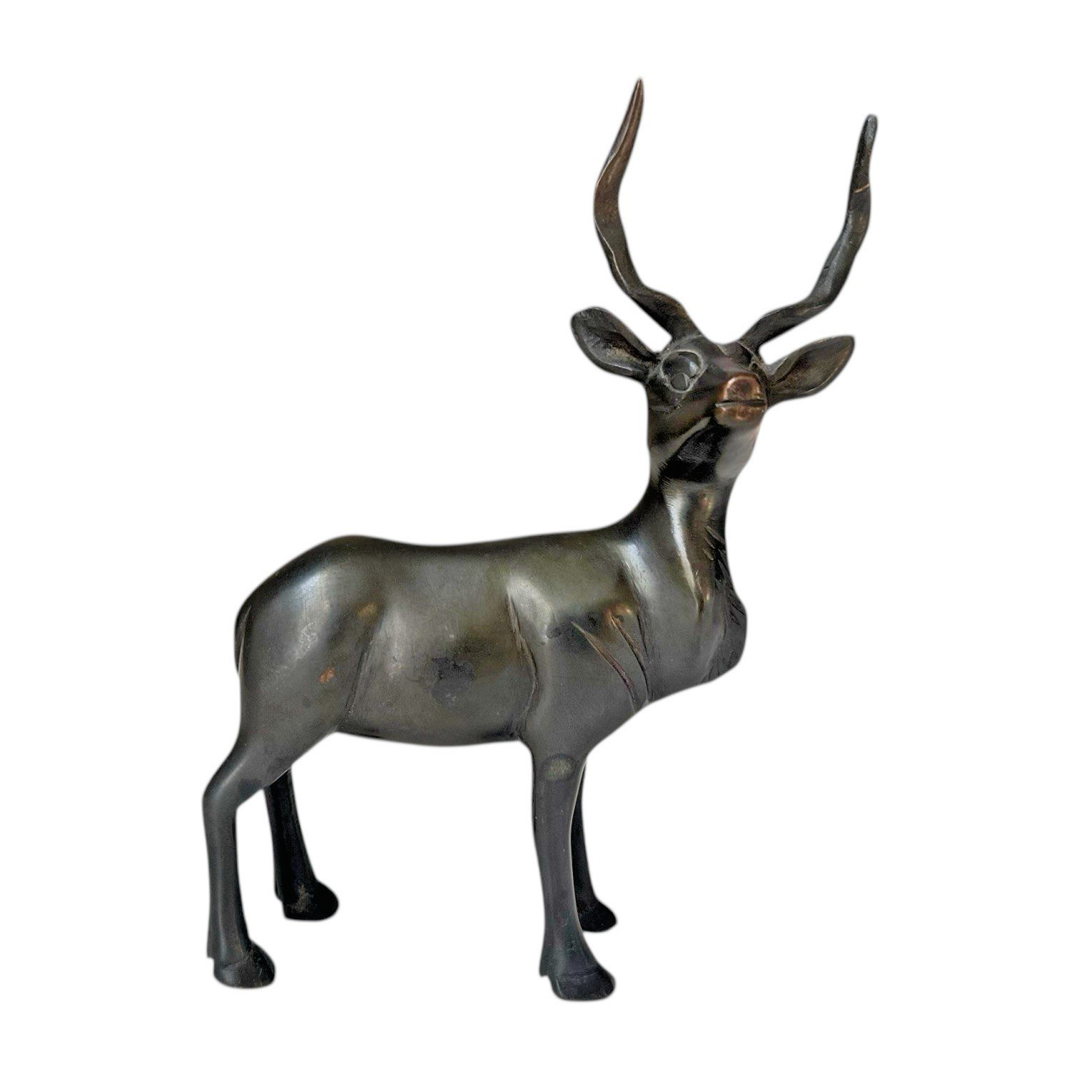 Antelope Bronze Statue Figurine MCM Small Sculpture Horns RARE Animal 8” Vintage