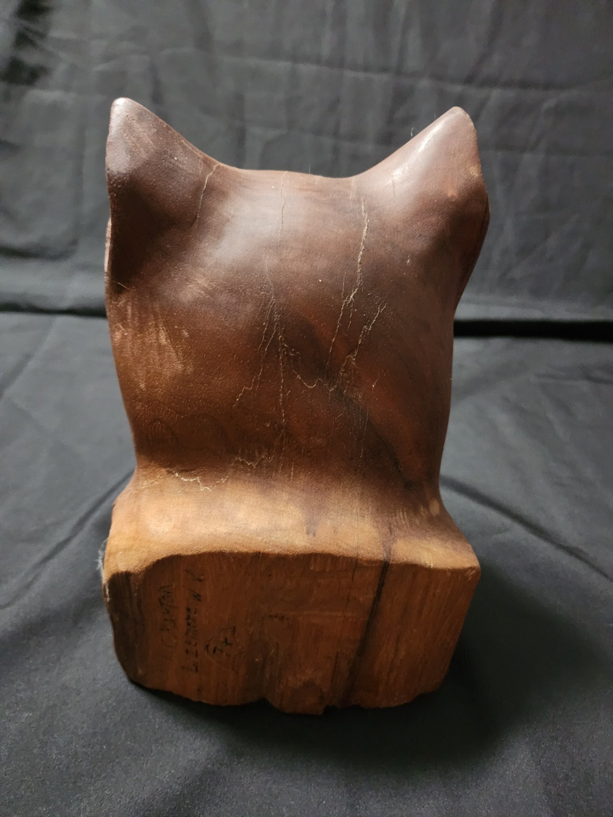 Vintage Hand Carved Wood Folk Art Dog Head Artist Signed Boxer Bulldog 1974
