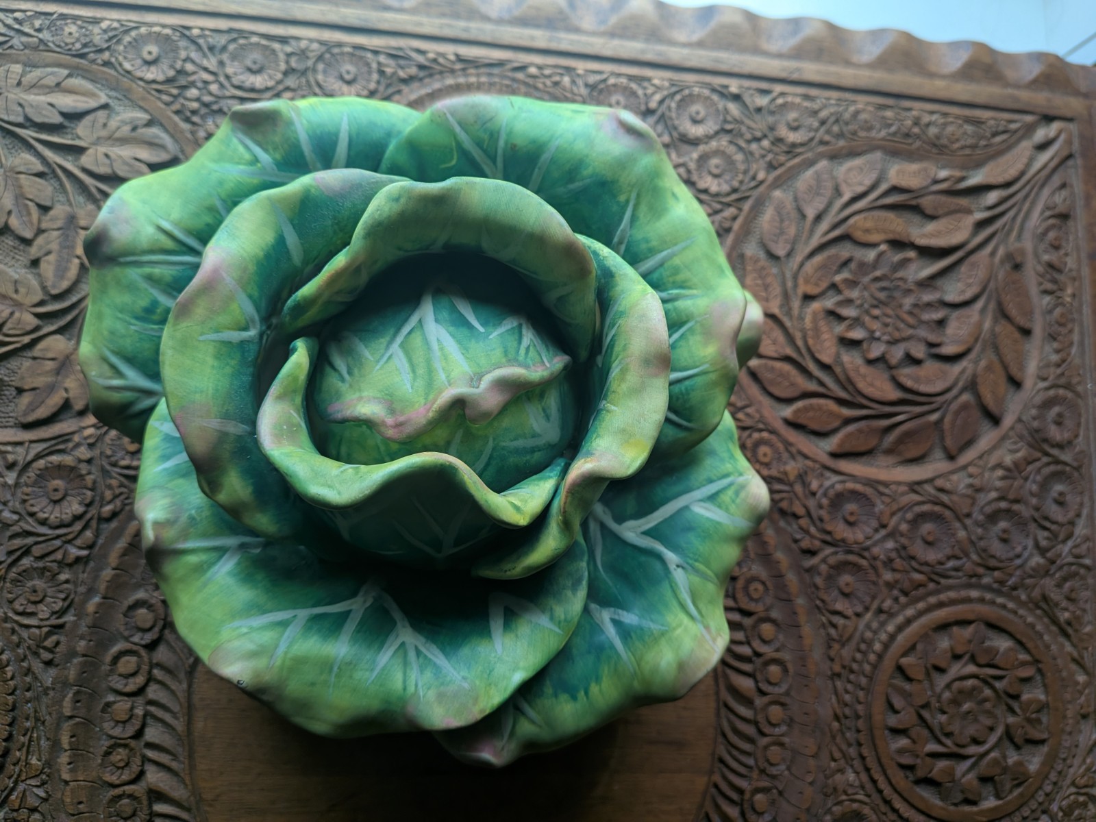 Rare Bordallo Pinheiro Cabbage Sculpture Portugal Whimsical Decor Earthenware