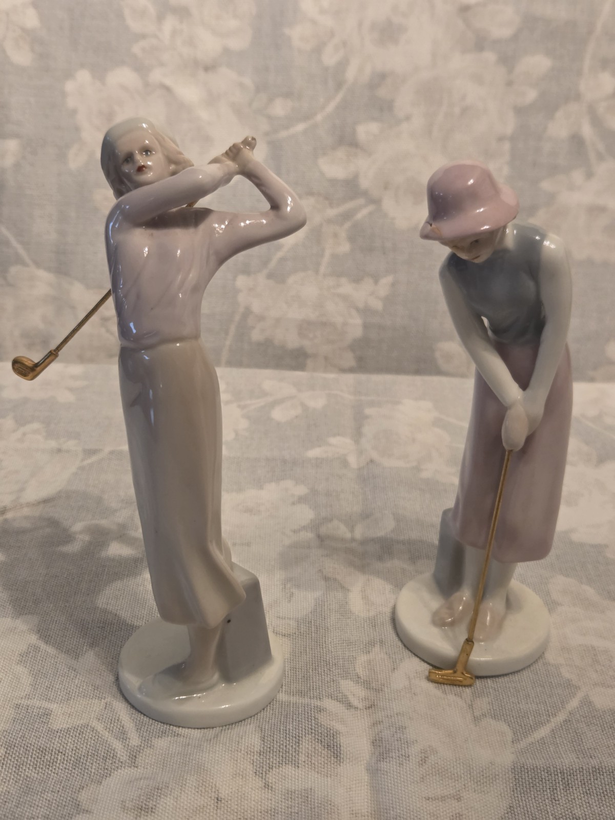 RUSS Lady Golfer Porcelain Figurines Set of Two Lady Golfers