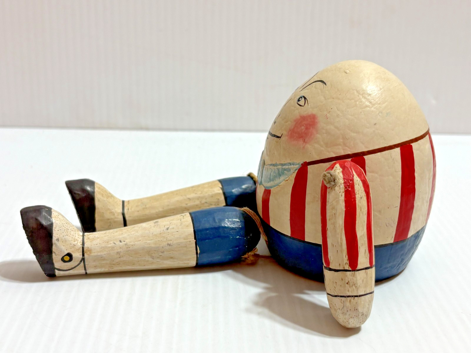 Vintage Composition Wood Humpty Dumpty String Held Doll Shelf Sitter Figure
