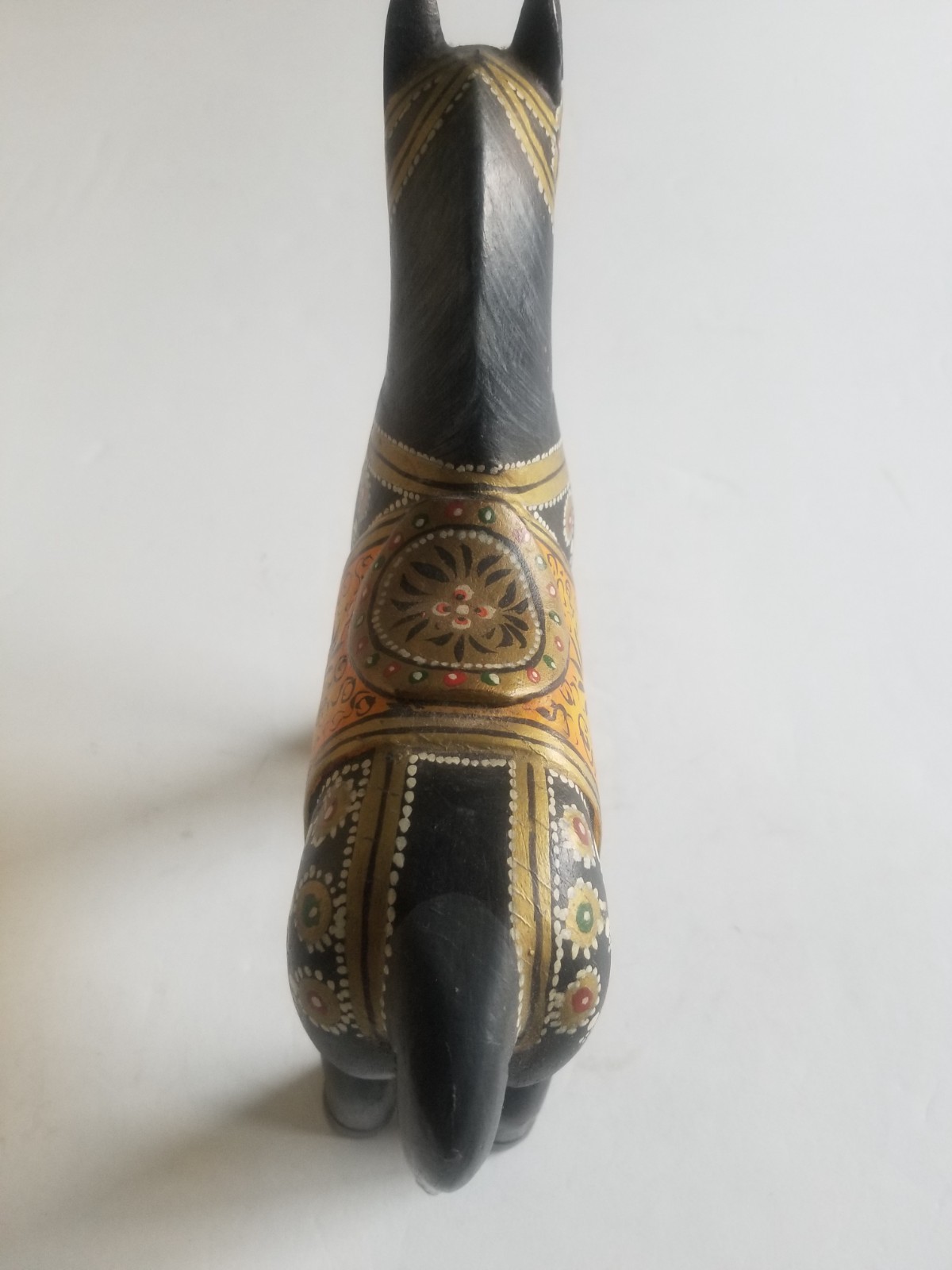 Horse Pony Wood Wooden Toy Figurine Black Gold Statue Carved Hand Painted Old