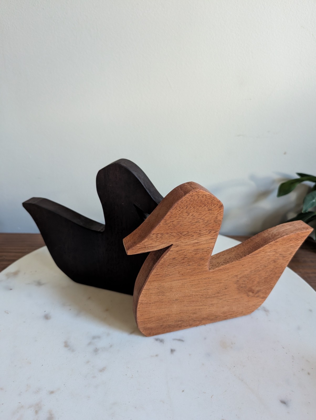 Handmade Wooden Duck Pair Mahogany Walnut Minimalist Bird Carving Decor