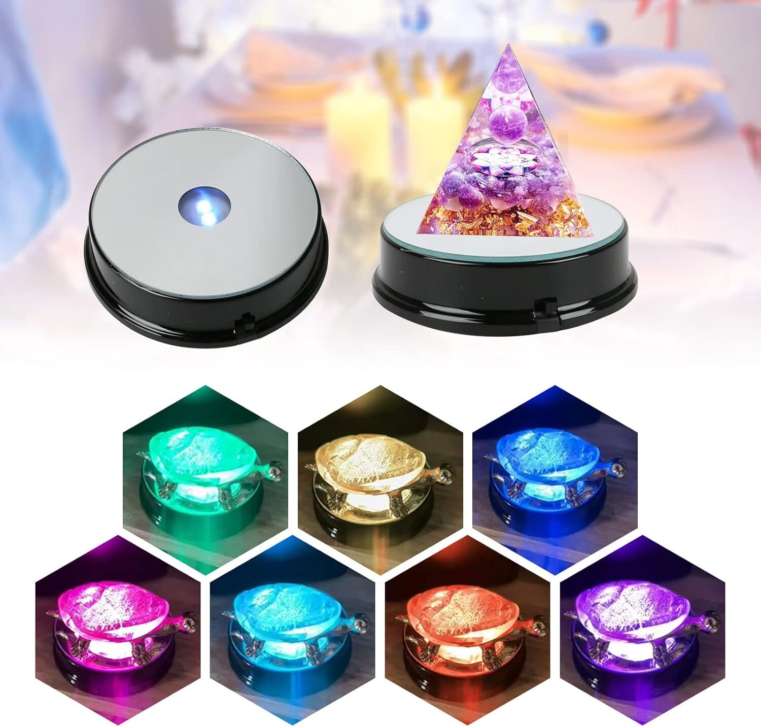 2Pack LED Light Color Changing Glass Crystal Display Base Stand Decoration Art
