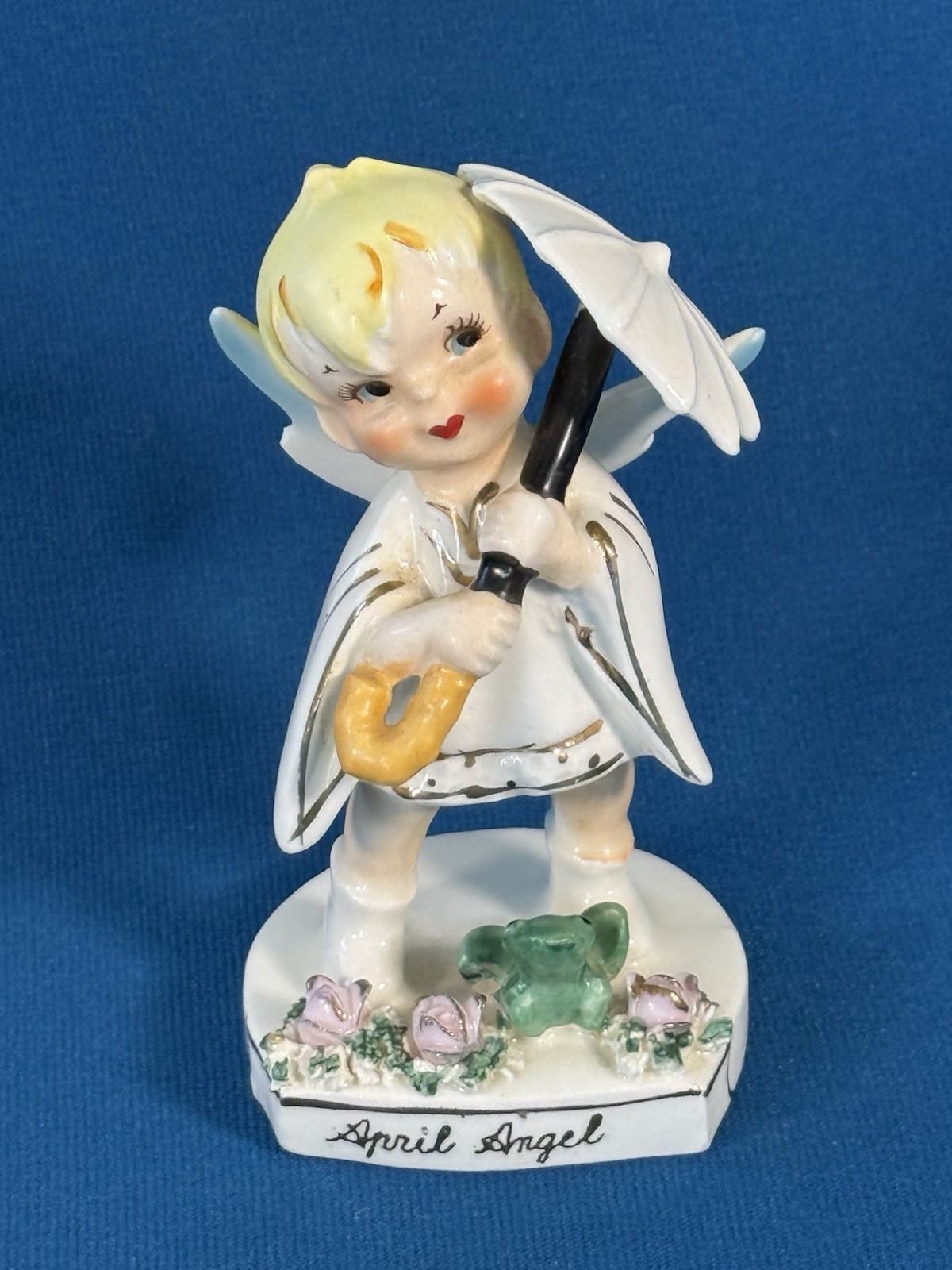 RARE VTG Geo Z Lefton April Angel w/ Umbrella No. 556 Ceramic Figurine Japan