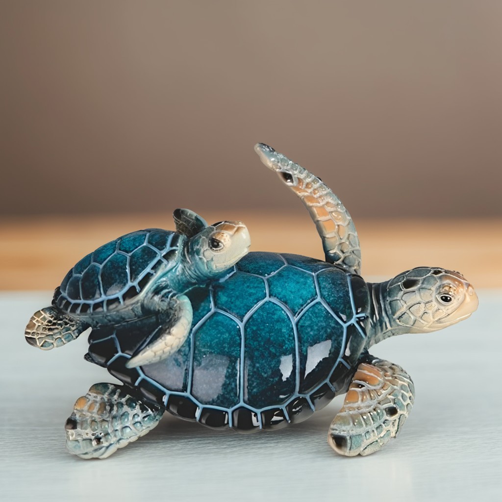 5″W Blue Sea Turtle with Cub Figurine Ornament Home Decor Unique Gift