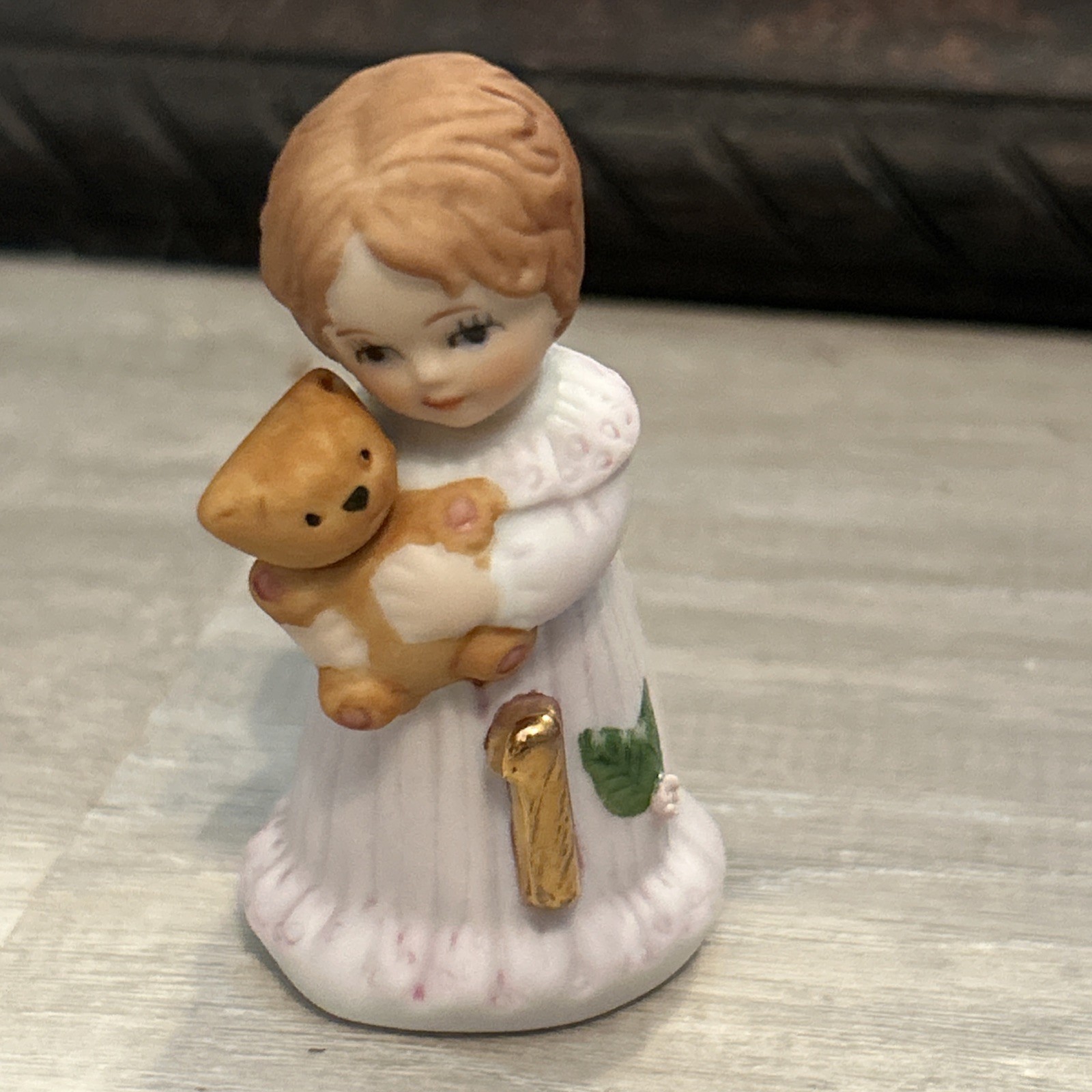 ENESCO 1982 Growing Up Baby Girl With Bear Age 1 Porcelain Figurine Brunette
