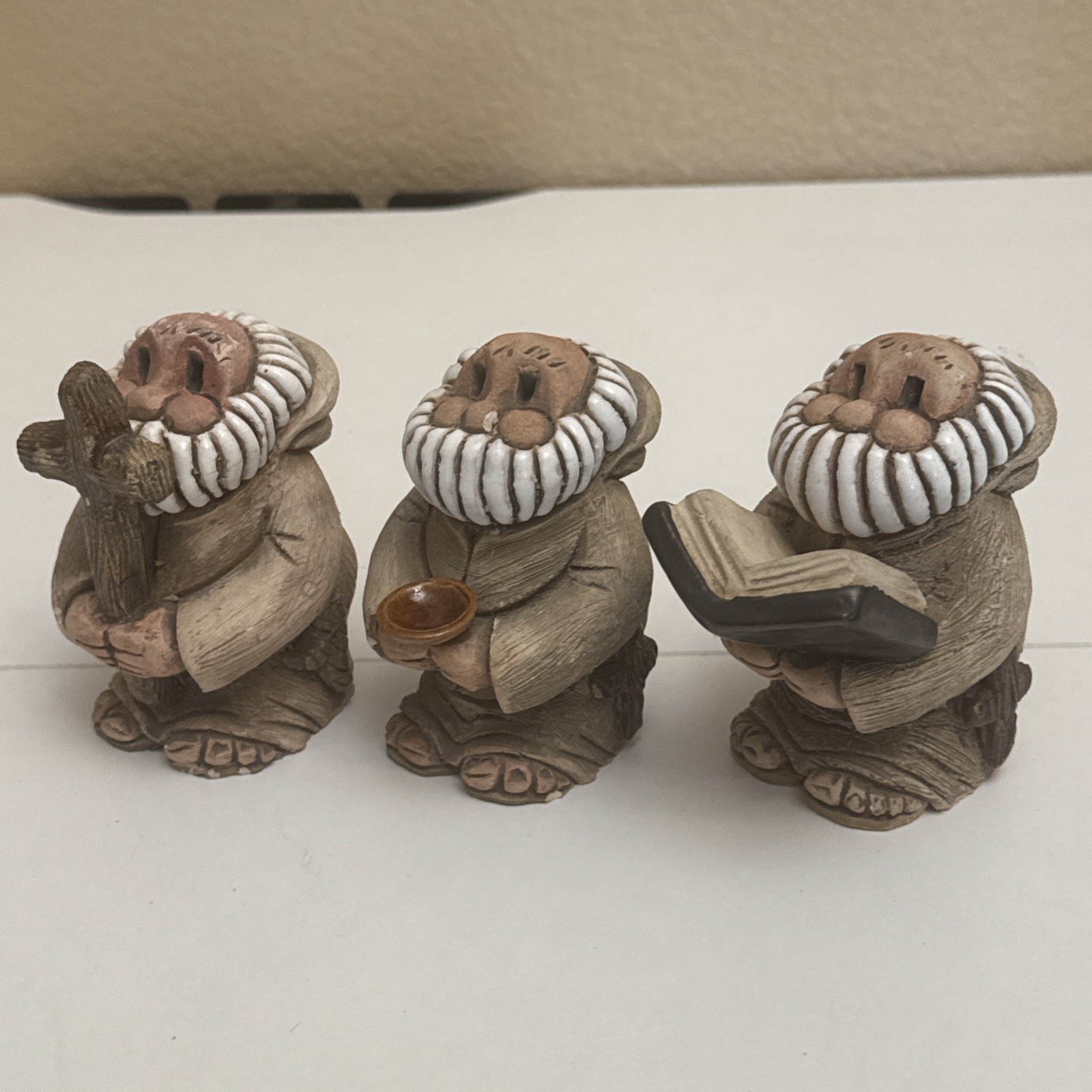 3) Uruguay Studio Pottery Art Priests Monks Book Cross Religious Signed Vintage