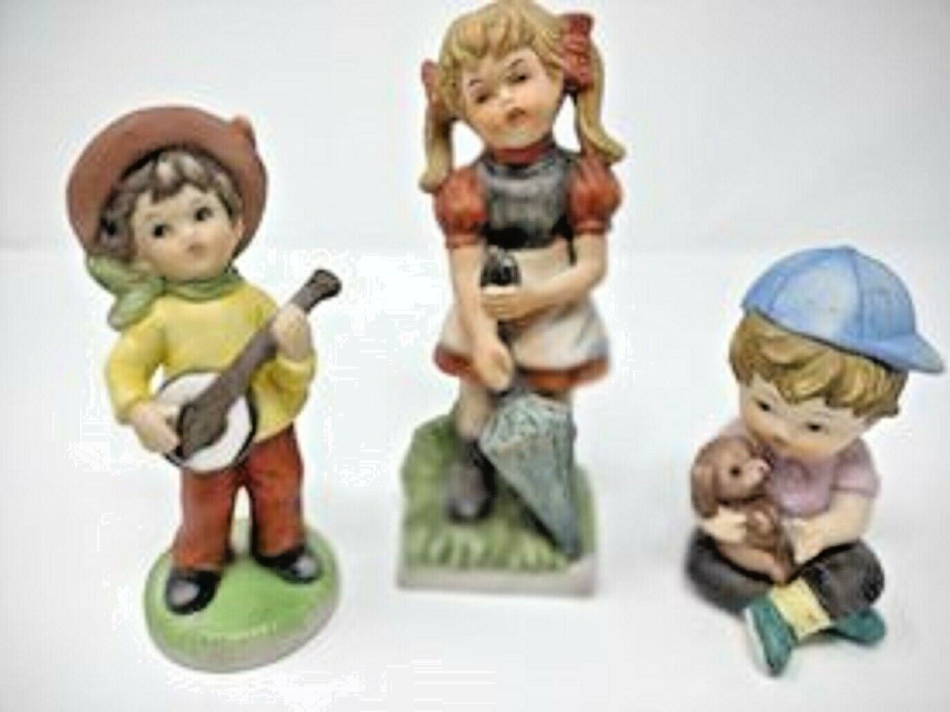 Ceramic Figures Little Girl Little Boy with Banjo and Little Boy with Puppy
