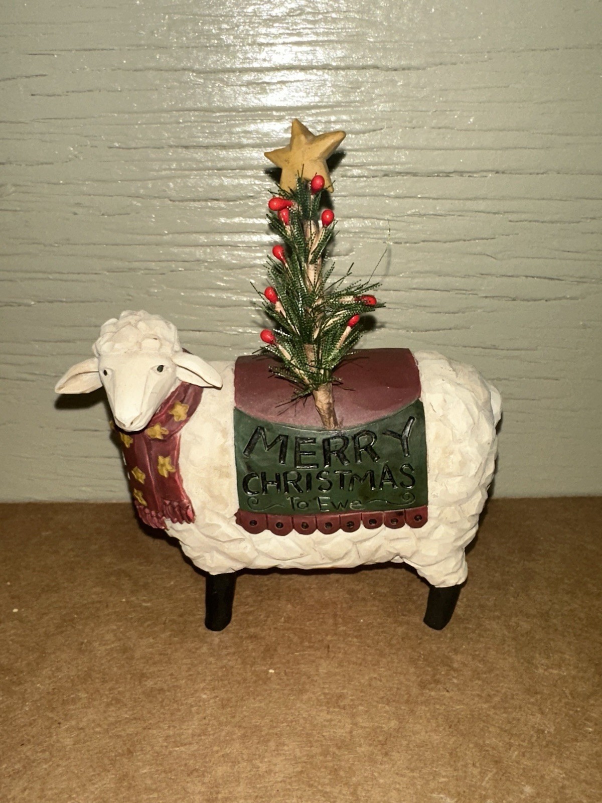 Merry Christmas To Ewe Sheep Tree Lamb Seasonal Farm Folk Art Ganz Theresa Koger