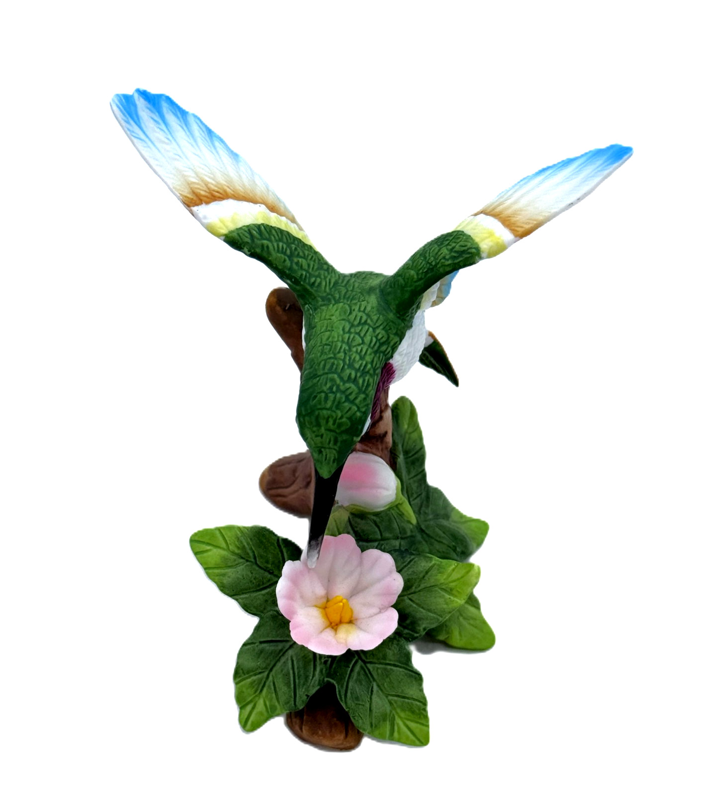 Vintage Porcelain Ceramic Hummingbird Figurine Perched on a Branch 4.5″ Tall🐦