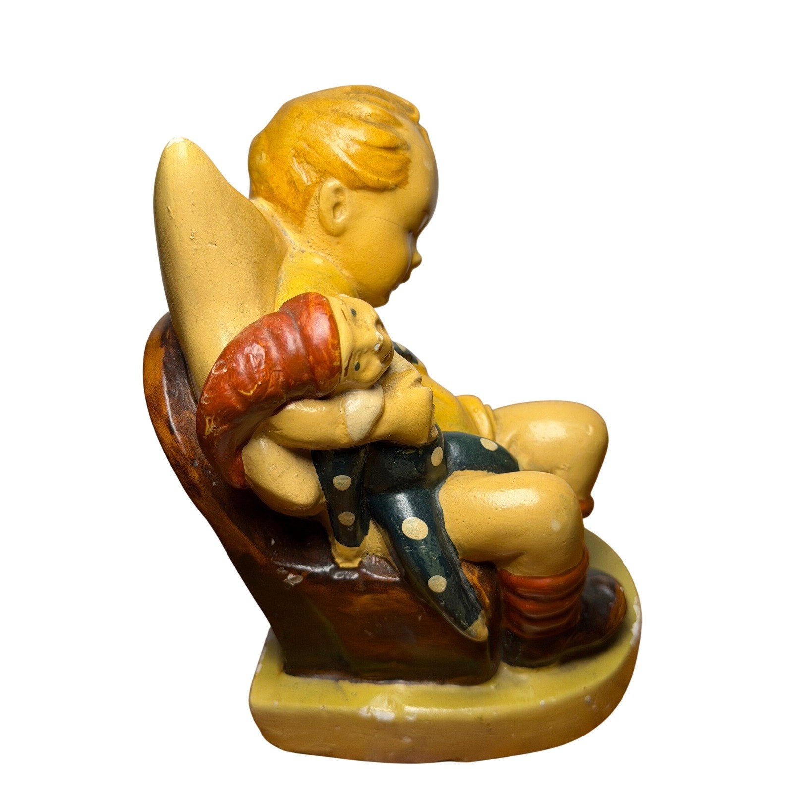 Vintage 1942 B Hummel Herbert Dubler Chalkware Boy Sleeping with Clown Figurine