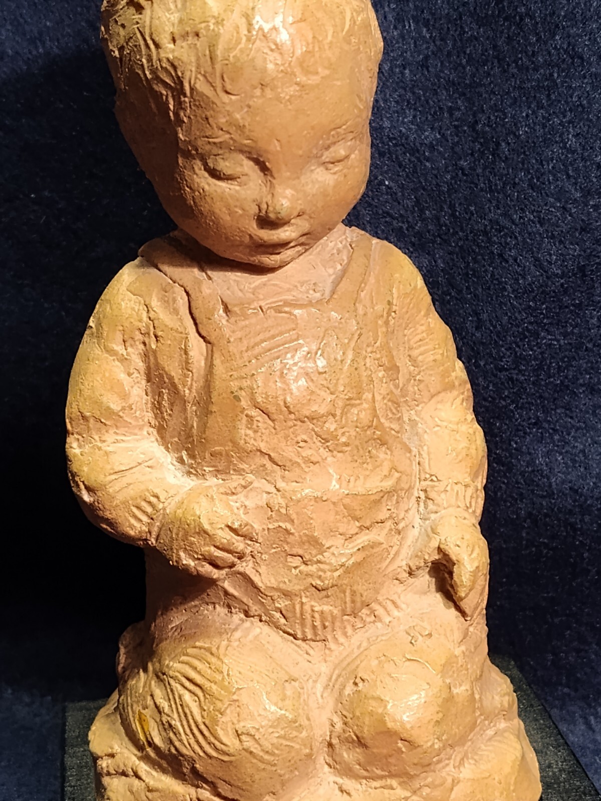 MCM Young Child Figurine Mounted On Wood Base 7″