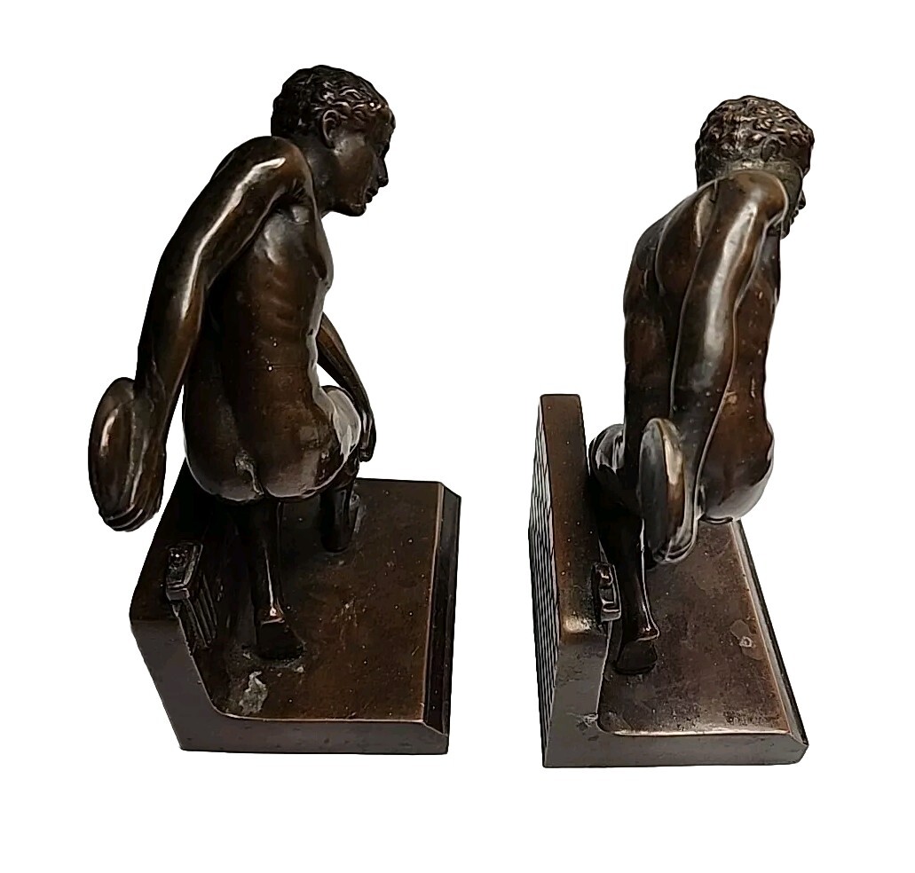 PAIR of Brass Discus Thrower Bookends Jennings BROTHERS JB1924 READ