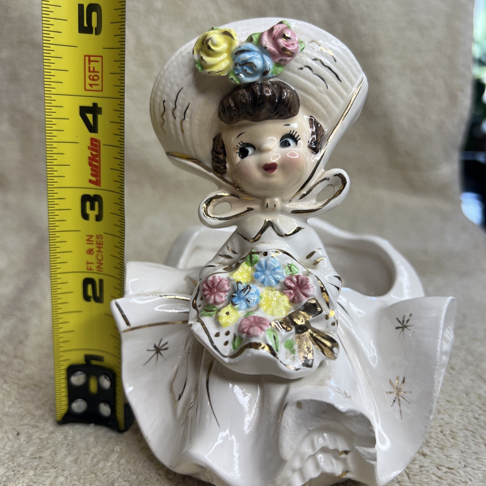 Vintage Arnart Girl Planter with Spring Floral Flower Arrangement /Read