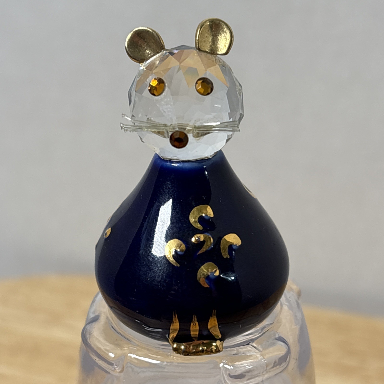 RARE VTG Carpie Cobalt Blue Porcelain Swarovski Crystal Mouse Figurine Gold Gilt