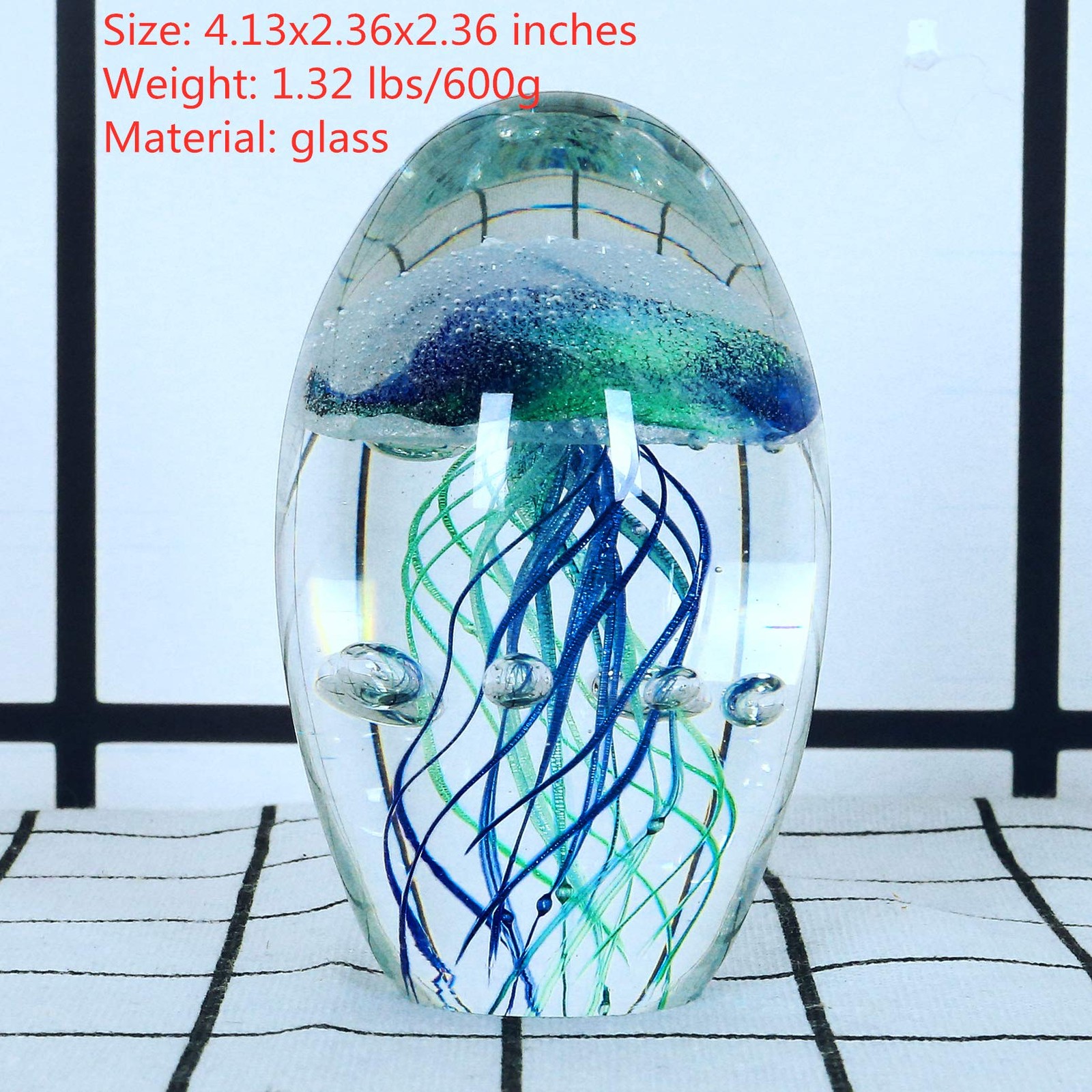 Hand Blown Glass Jellyfish Figurine 2.36×2.36×4.12in 1.32lb – Colorful Luminous
