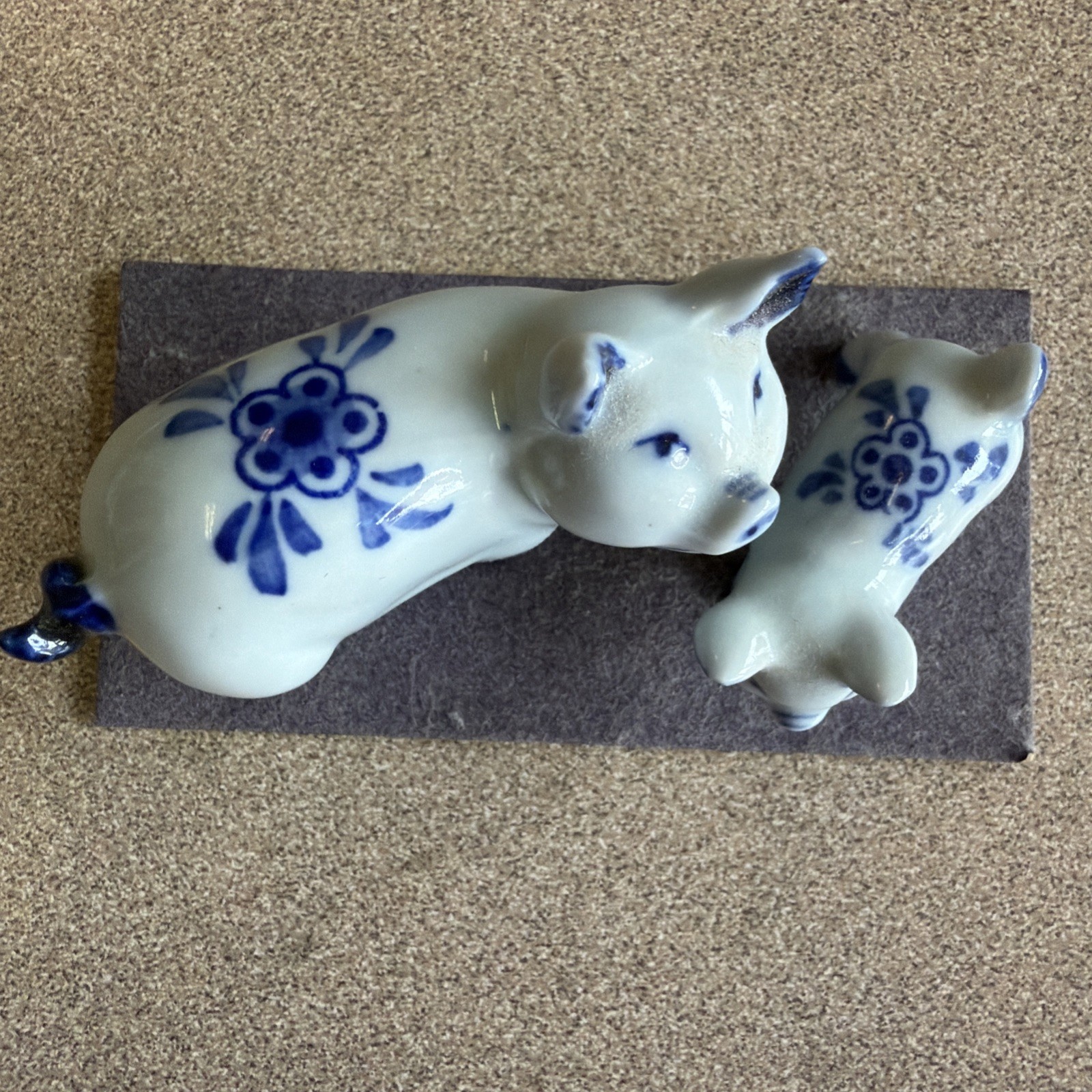 Cute Set of Two Vintage Blue and White Delft Ceramic Pigs