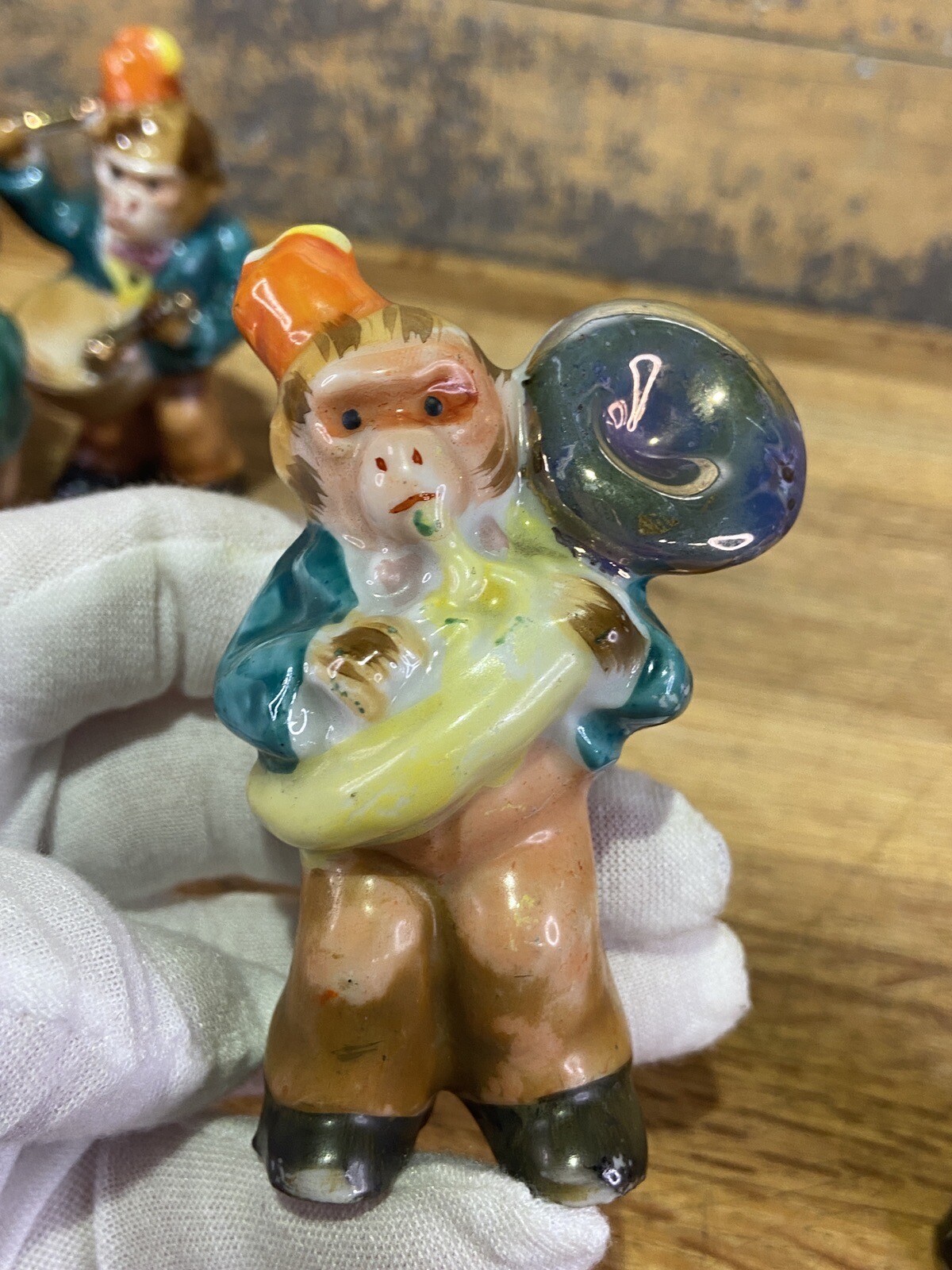 Ceramic Monkeys Playing Instruments Japan Five Total