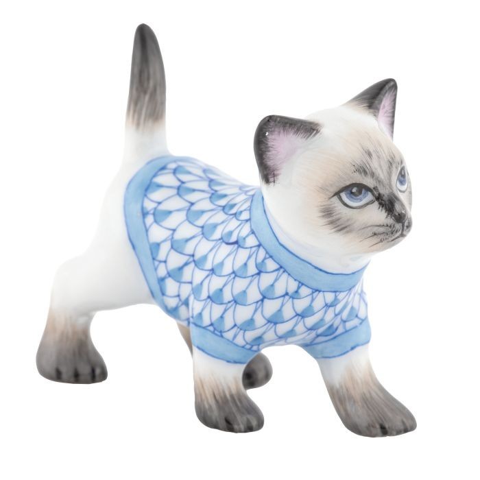 HEREND, SWEATER KITTY, BLUE FISHNET #VHB-16481, BRAND NEW, MINT & BOX!