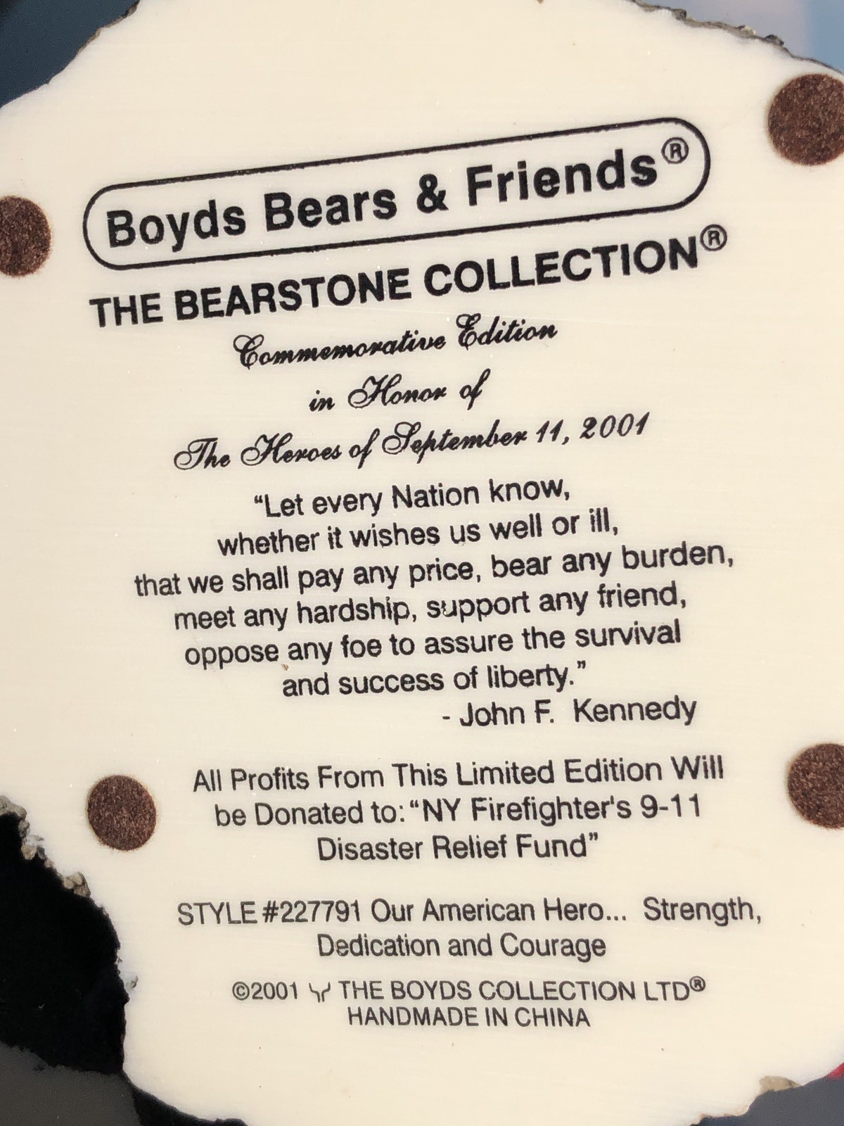 Boyds Bears Patriotic Our American Hero 9/11 Limited Edition Figurine 227791 NEW