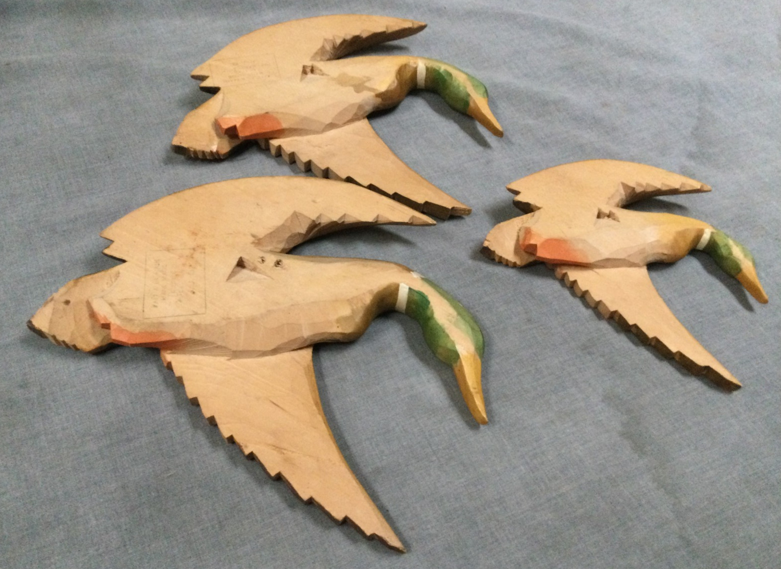 Vintage Wood Carving Lot Of 3 Wall Hanging Ducks Fait A La Main Canada Hand Made