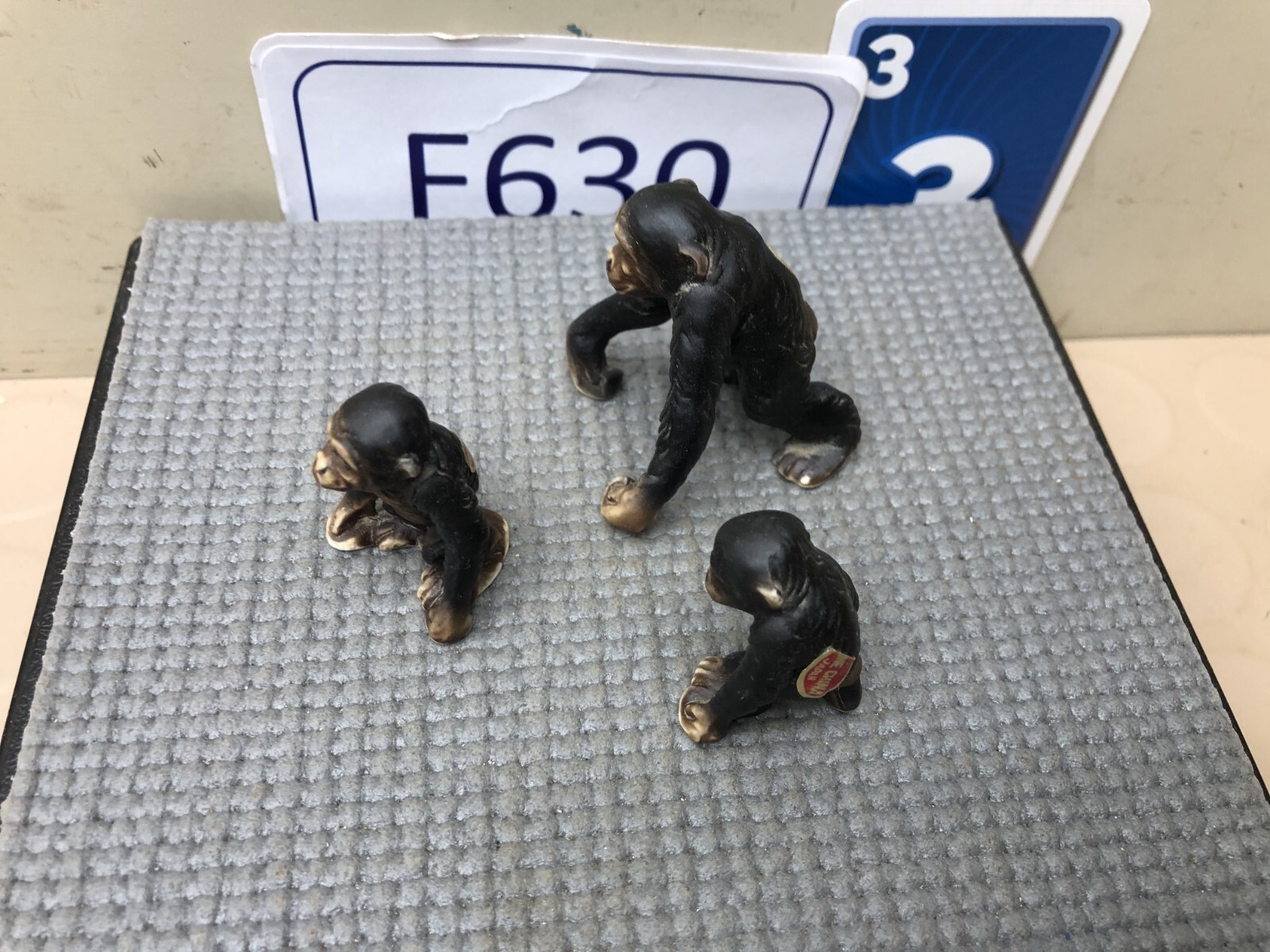 Vintage Bone China Miniature Monkey Ape Figurine Family Lot of 3