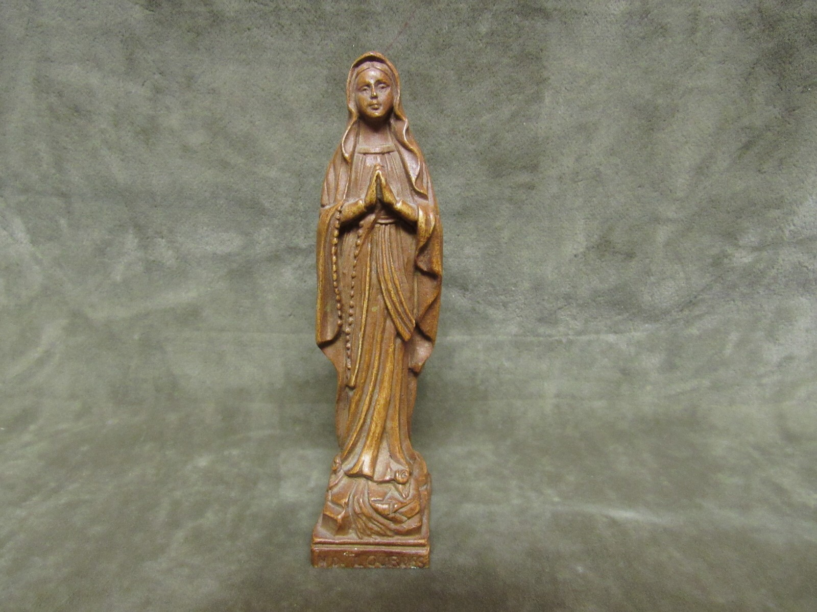 Vintage 1950’s Virgin Mary Figurine ND Lourdes France Resin Ware in Tan Color