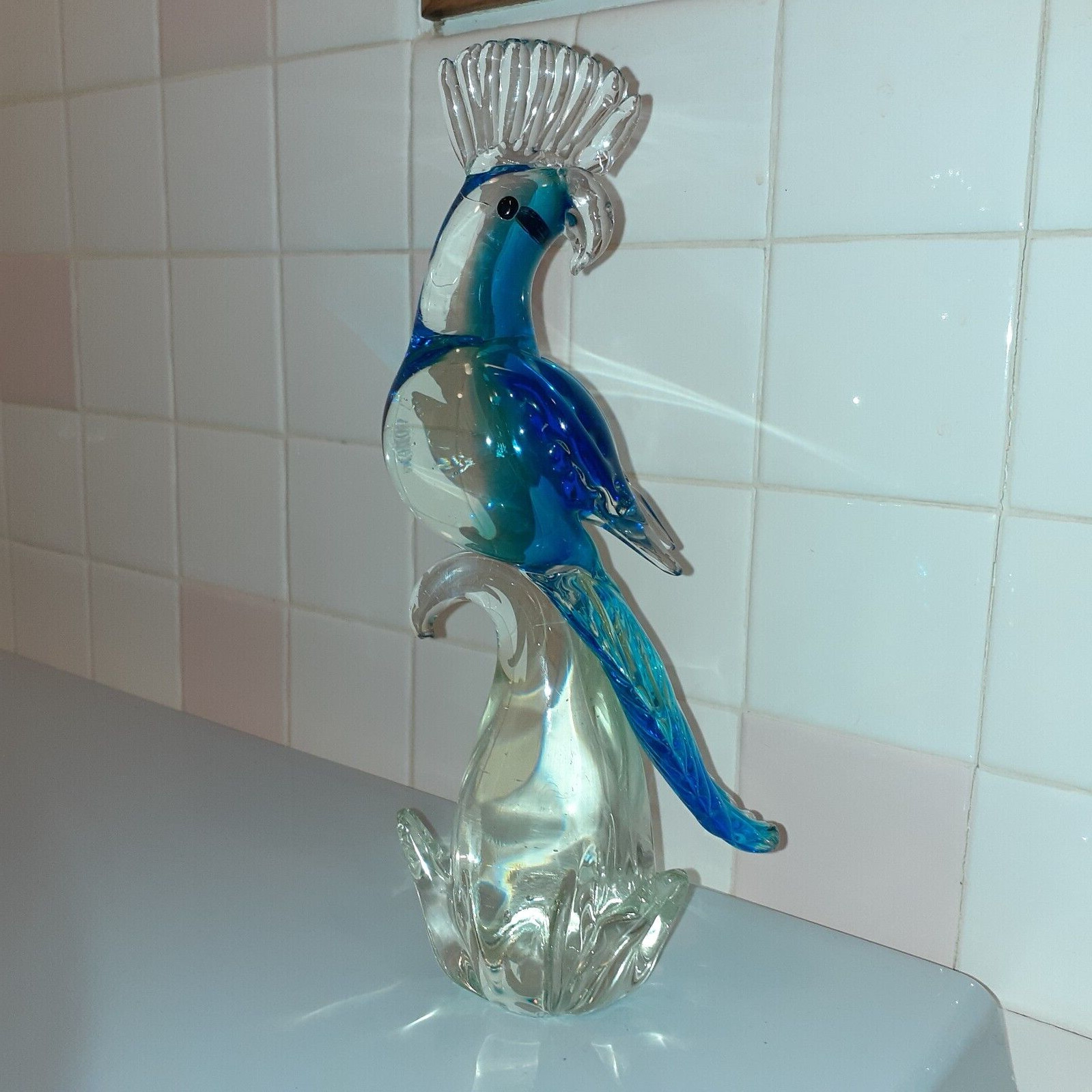 Beautiful Vintage MURANO Glass Parrot Figurine 12.2″ tall x 5.1″ x 3.7″