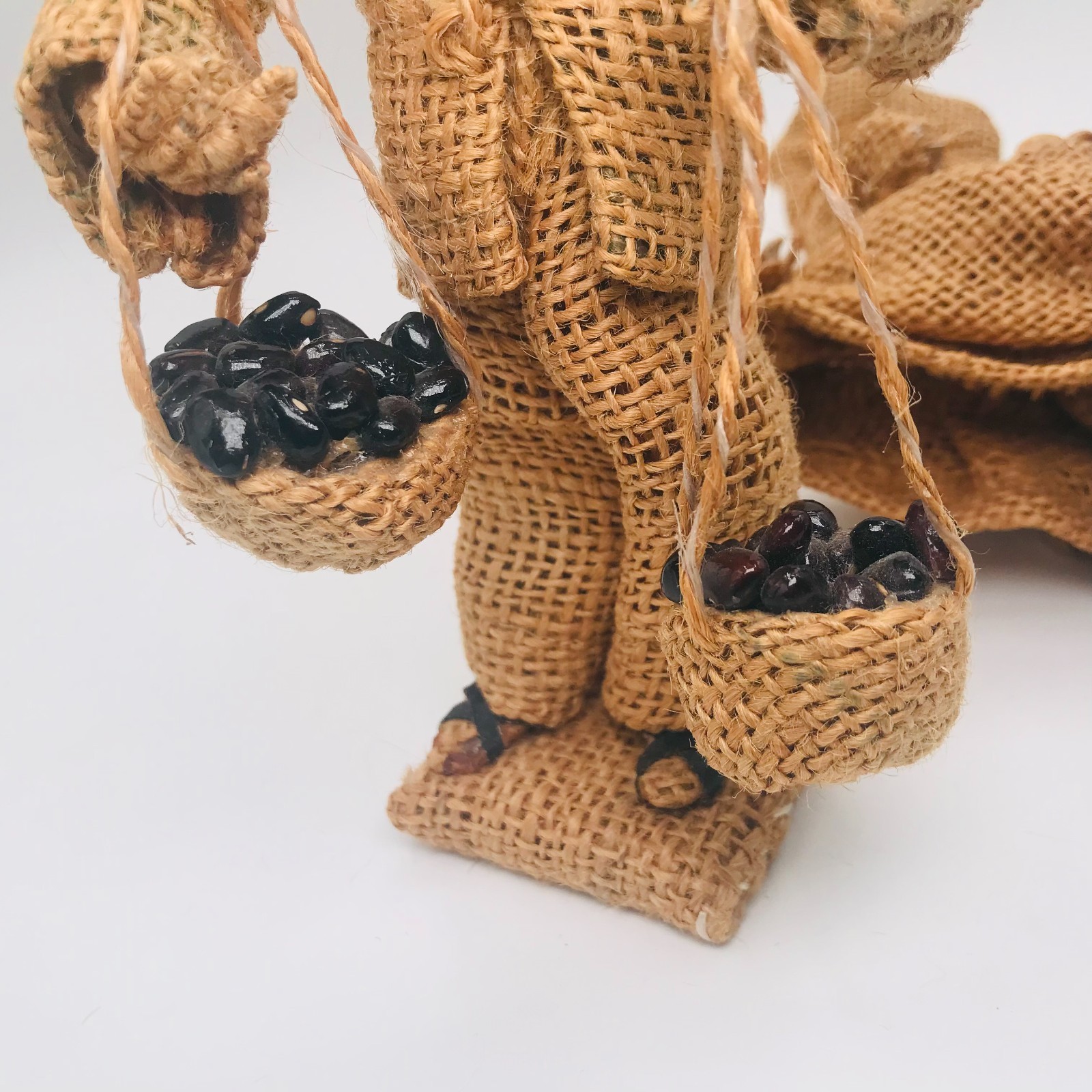 Vintage Burlap Peasant Man & Woman Carrying Produce Figurines Primitive Folk Art