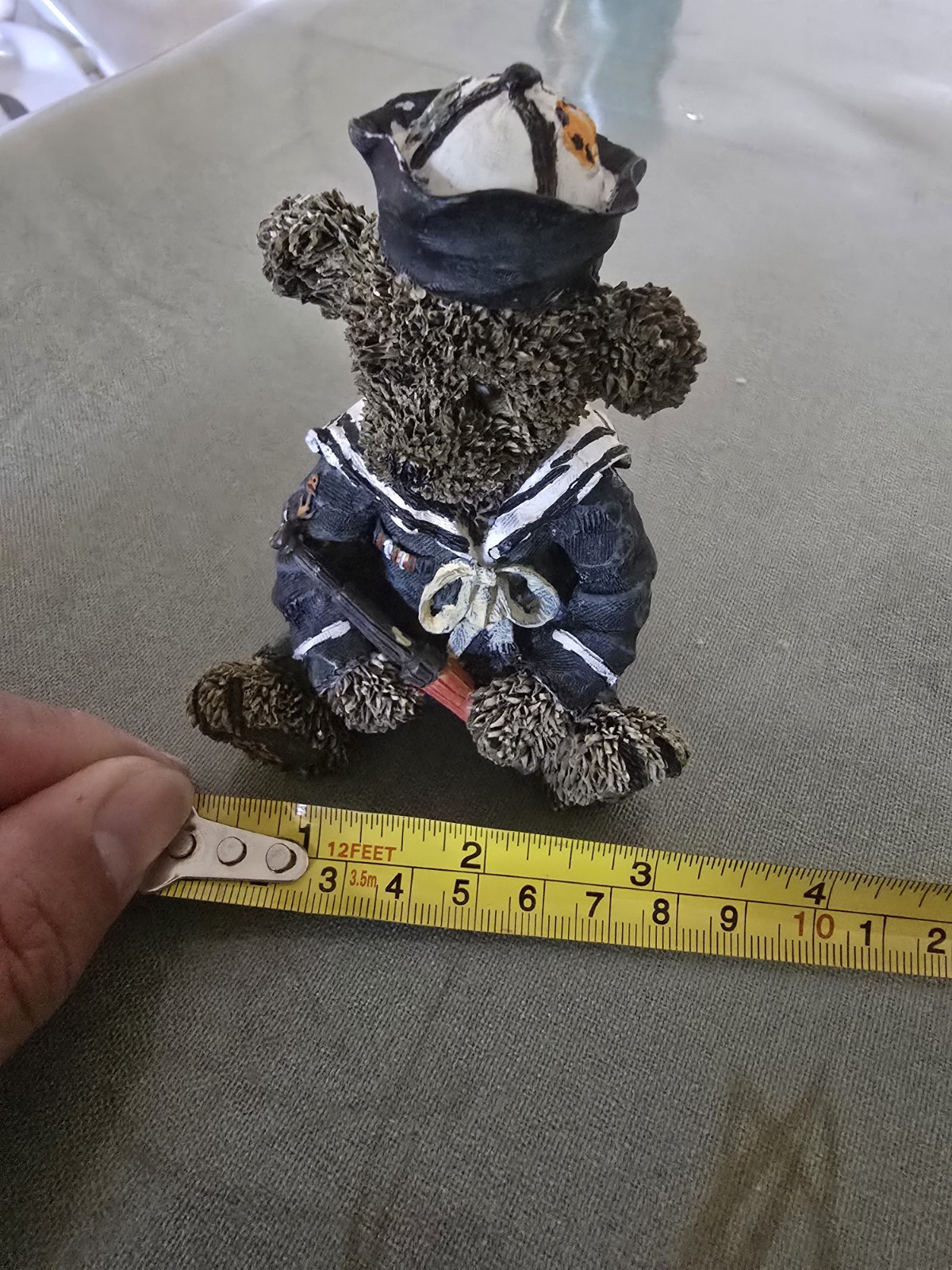 Nautical Theme Sailor Bear Figurine, Navy Uniform Spyglass Monocular Paperweight