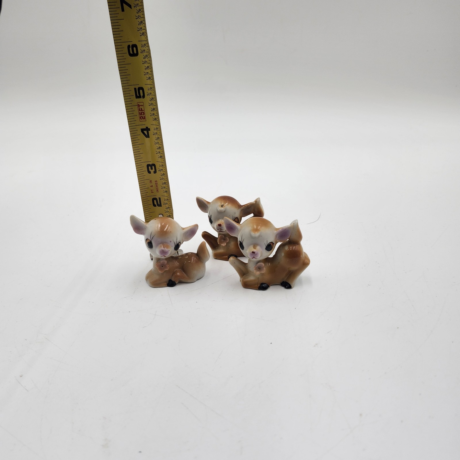 3 Vintage Ceramic Kitsch Anthropomorphic DEER Fawn Figurine w/ Big Eyes JAPAN