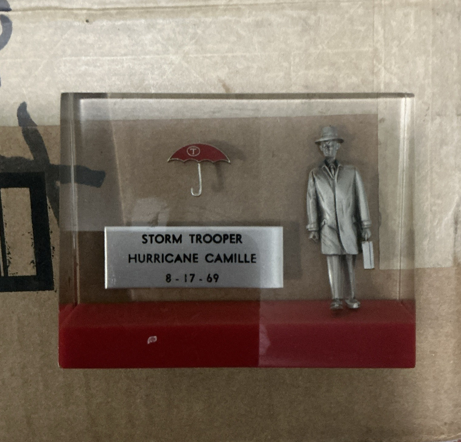 Storm Trooper Hurricane Camille 8-17-69 Boxed Figurine Metal/Plastic Red