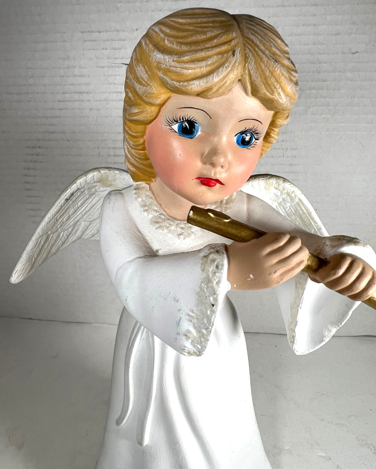 Vintage Mold Ceramic Angel With Flute, 13 inches Tall