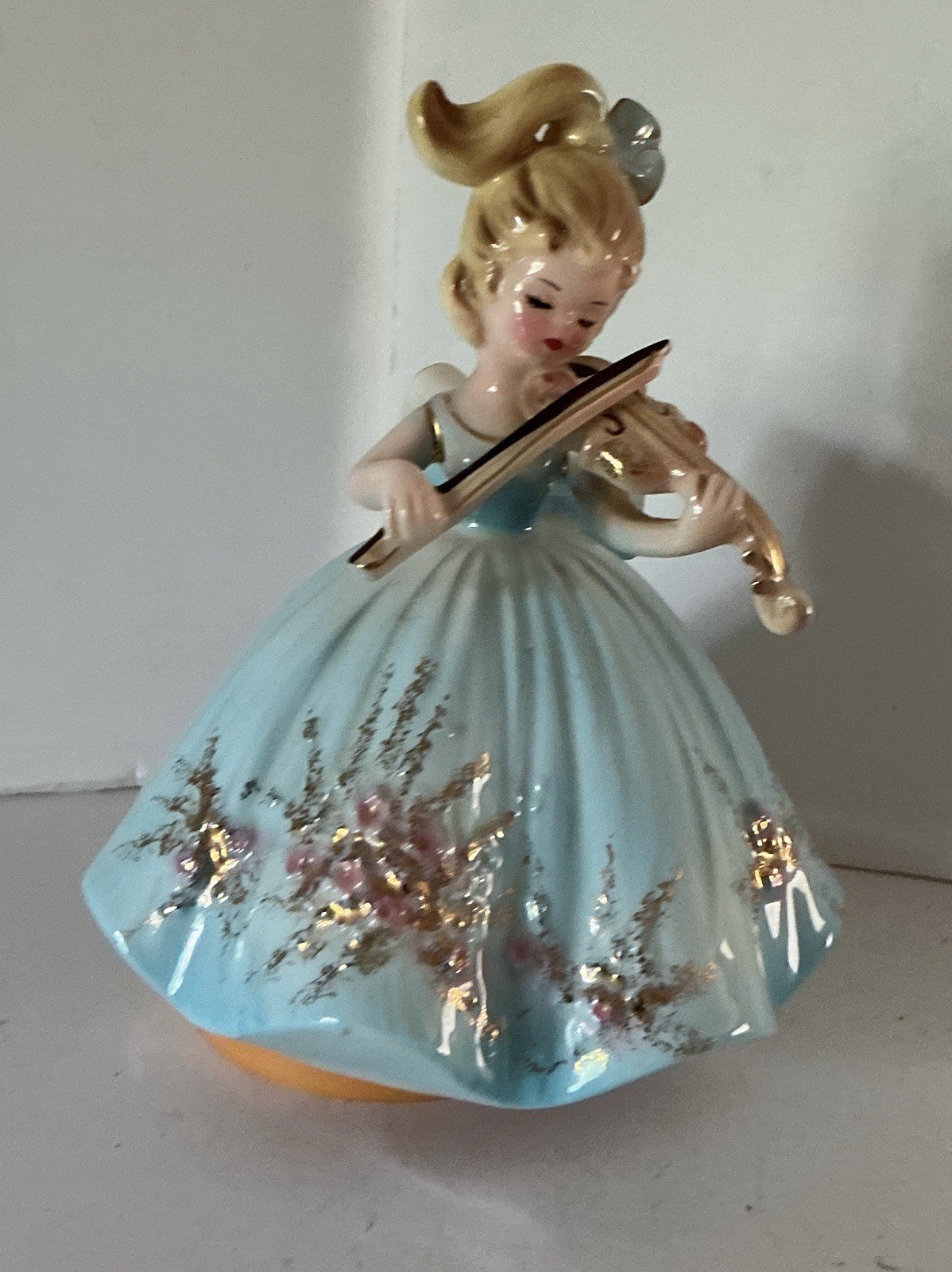 Josef Originals Girl Playing Violin Rotating Music Box SANKYO Ceramic **tk