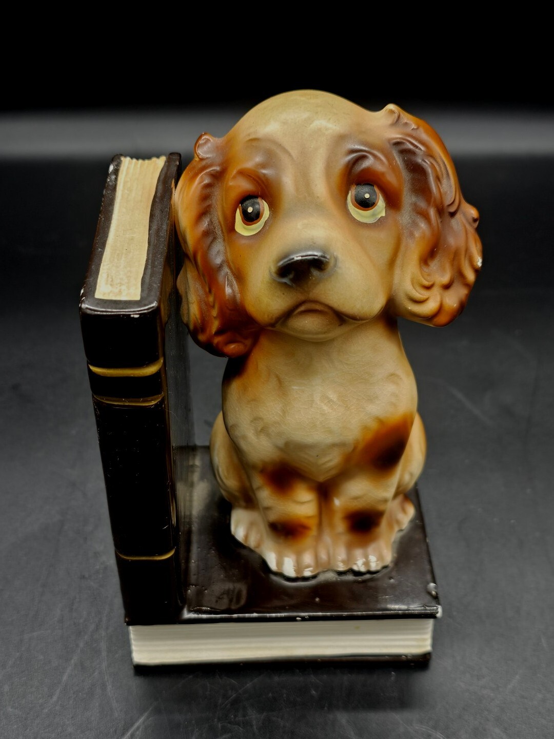 Vintage Arnart Japan Big Eyed Sad Spaniel Puppy Dog Single Bookend 7×4″