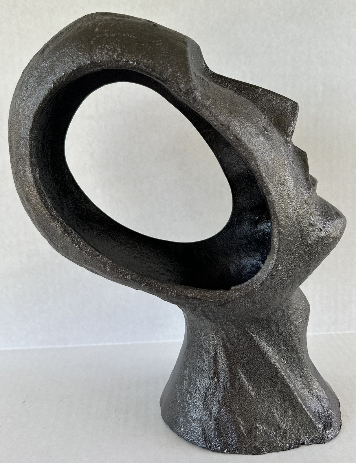 Empty Head Metal Sculpture 12″ Figural Silhouette Hole In the Head Brutalist Art