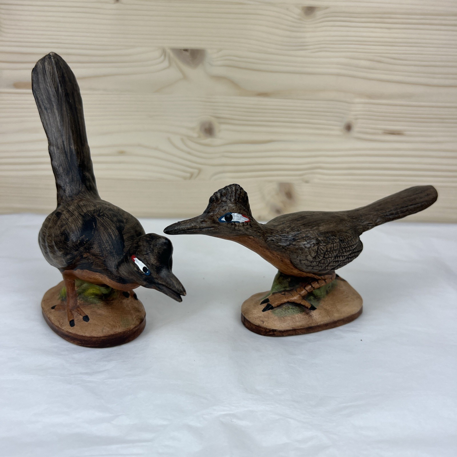 Vintage Ceramic Pair of Roadrunners Hand Painted Collectible Art Figurines