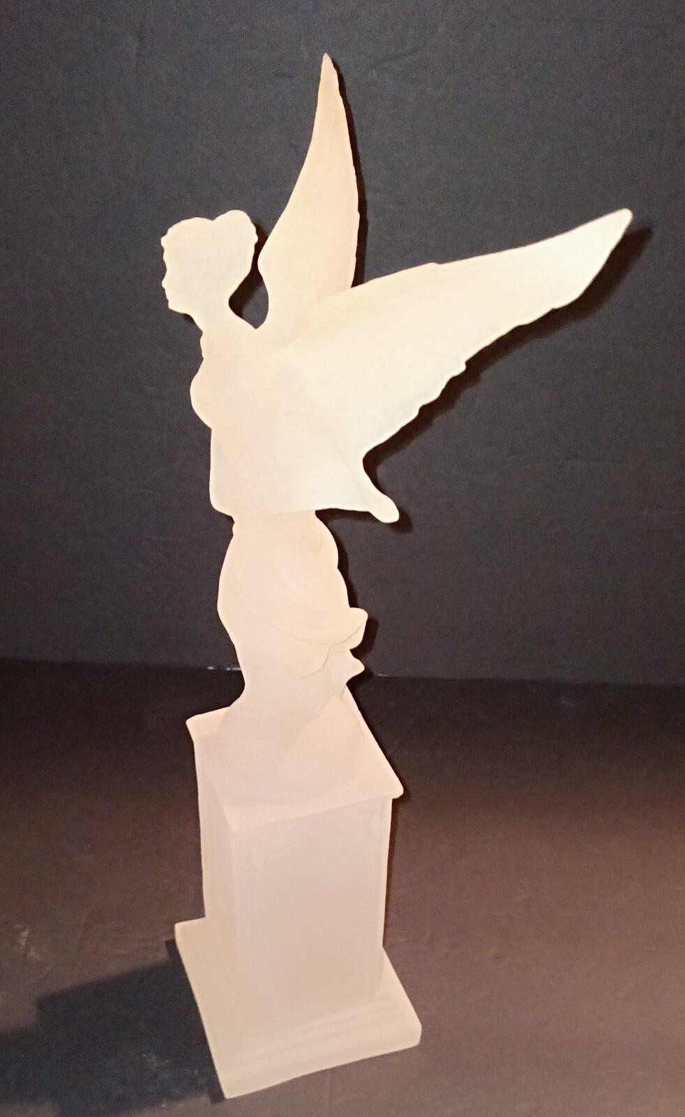 Frosted Lucite Angel On A Pedestal Figure 13.4″ Tall Never Displayed