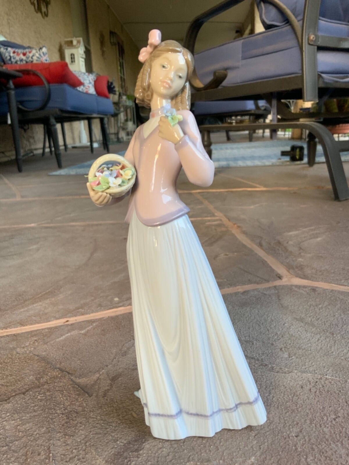 Lladro Girl Figurine, #7644 “Innocence in Bloom”, With Stand & Box, Retired 1995