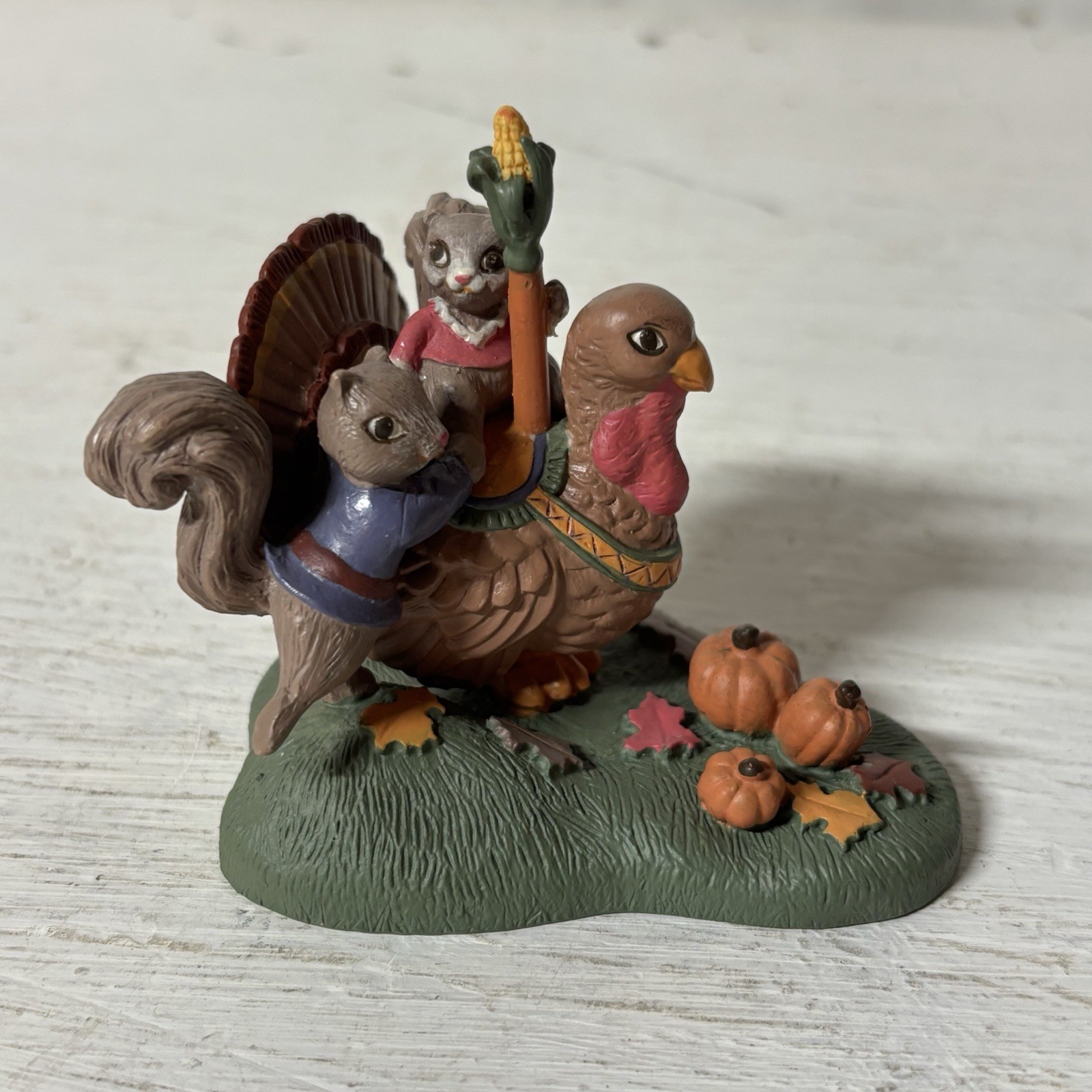 Vintage Avon Kathy Jeffers Squirrels Carousel Turkey Fall Mini Figurine 1993