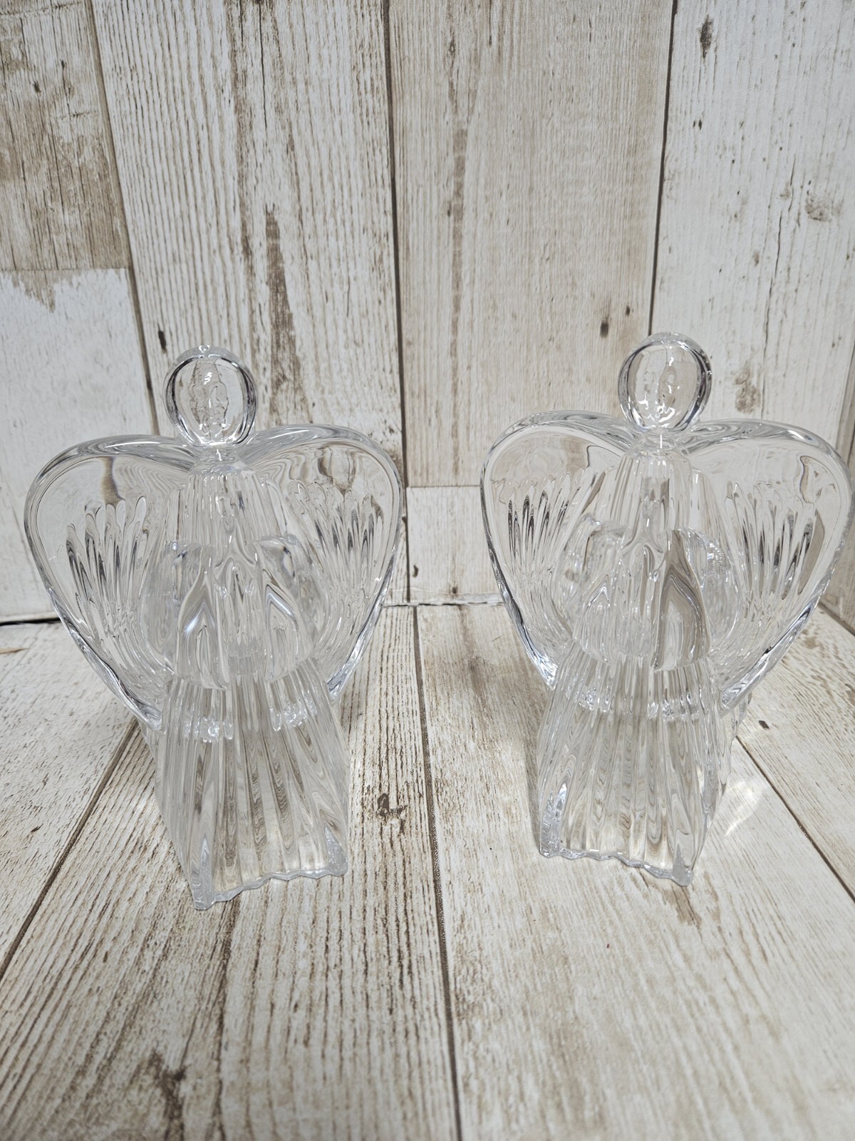 Crystal Angel Figurine Candle Holder Clear Glass Lead Luxury Set Of 2