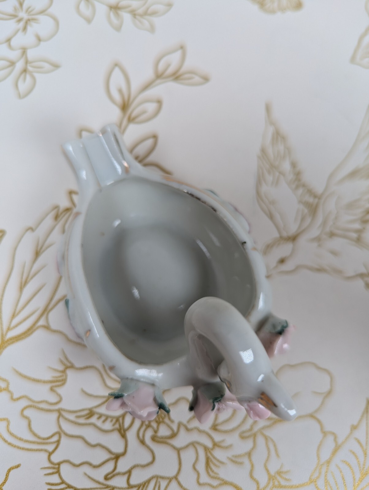 Swan Ashtray & Trinket Dish Japan Gold Accent Flowers Set Of 2 Porcelain Vintage